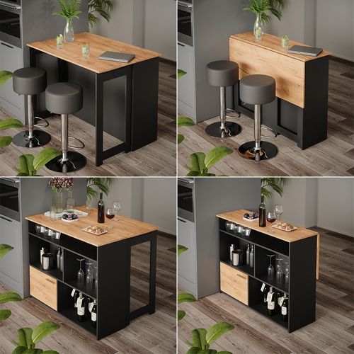 Set De Tables De Bar Dominic 41543 Chêne Doré/anthracite 116x37cm Avec 2 Tabourets De Bar