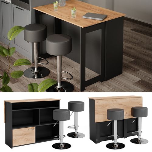 Set De Tables De Bar Dominic 41543 Chêne Doré/anthracite 116x37cm Avec 2 Tabourets De Bar