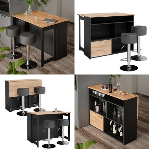 Set De Tables De Bar Dominic 41543 Chêne Doré/anthracite 116x37cm Avec 2 Tabourets De Bar