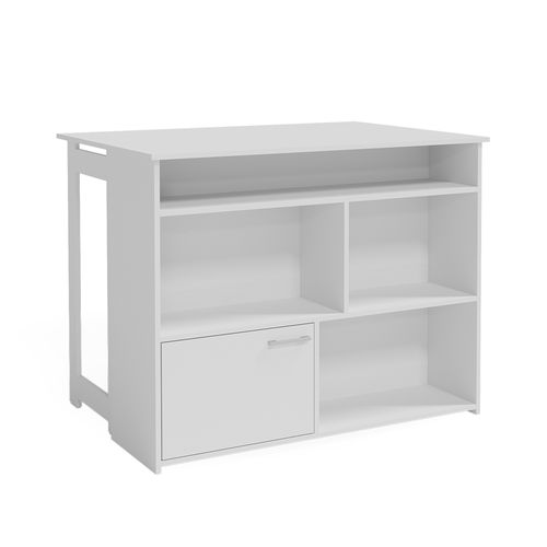 Table De Bar Dominic, Blanc, 116x37cm 4x Compartiments Ouverts Et 1x Porte