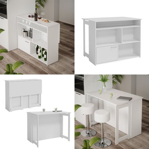 Table De Bar Dominic, Blanc, 116x37cm 4x Compartiments Ouverts Et 1x Porte