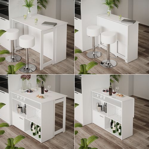 Set De Table De Bar Dominic 41544 Blanc 116x37cm Avec 2 Tabourets De Bar