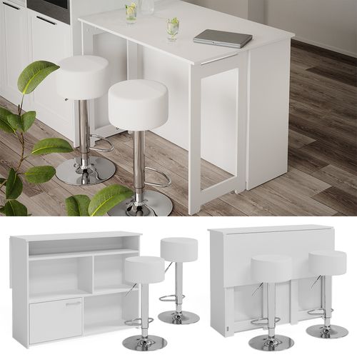 Set De Table De Bar Dominic 41544 Blanc 116x37cm Avec 2 Tabourets De Bar
