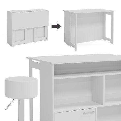 Set De Table De Bar Dominic 41544 Blanc 116x37cm Avec 2 Tabourets De Bar