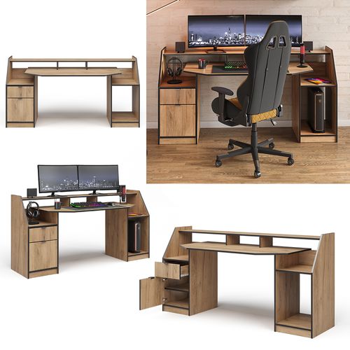Bureau Joel 41594 Chêne De Force Doré 179.8x65.5cm Avec 1 Tiroir Et 1 Porte