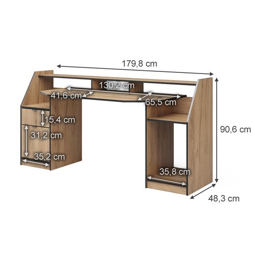 Bureau Joel 41594 Chêne De Force Doré 179.8x65.5cm Avec 1 Tiroir Et 1 Porte
