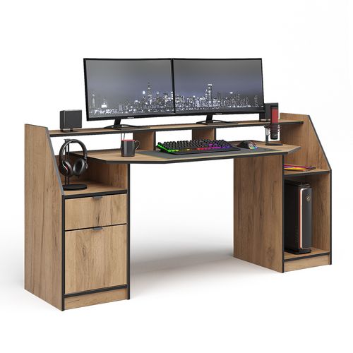Bureau Joel 41594 Chêne De Force Doré 179.8x65.5cm Avec 1 Tiroir Et 1 Porte