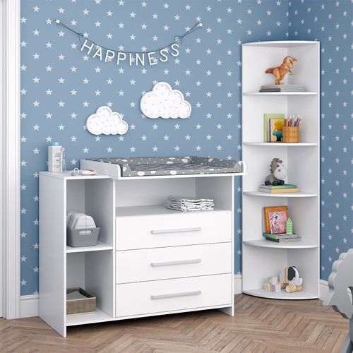 Set De Chambre Denfant Oskar 41626 Blanc 2 Pièces, Avec Commode à Langer Et Étagère à Jouets