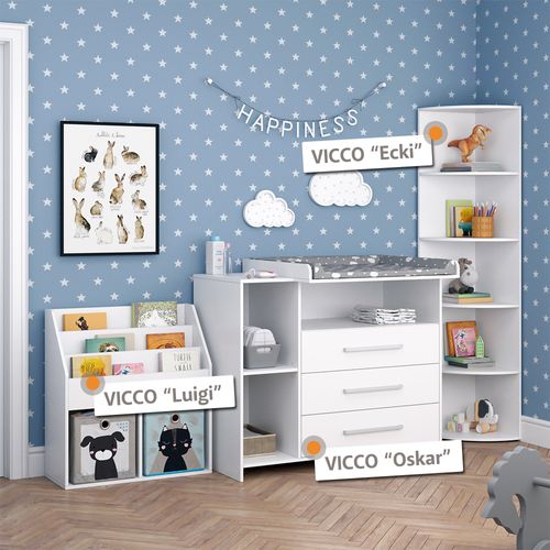 Set De Chambre Denfant Oskar 41626 Blanc 2 Pièces, Avec Commode à Langer Et Étagère à Jouets