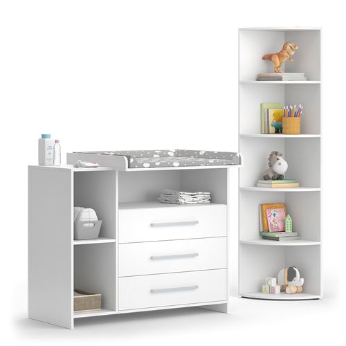 Set De Chambre Denfant Oskar 41626 Blanc 2 Pièces, Avec Commode à Langer Et Étagère à Jouets