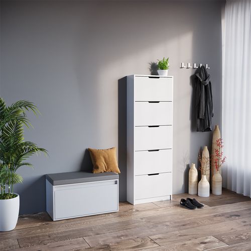 Meuble à Chaussure Luca 41630 Blanc 2 Parties, Avec Banc