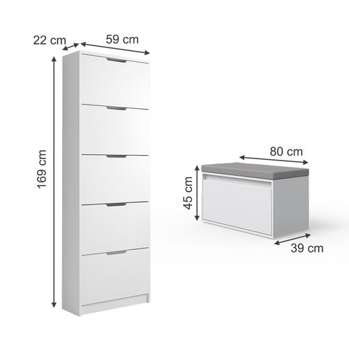 Meuble à Chaussure Luca 41630 Blanc 2 Parties, Avec Banc