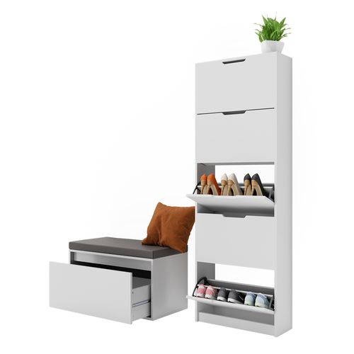 Meuble à Chaussure Luca 41630 Blanc 2 Parties, Avec Banc