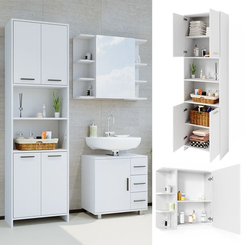 Meubles Bain Maris 41633 Blanc 2 Parties Avec Armoire Haute Et Armoire De Toilette Sdb