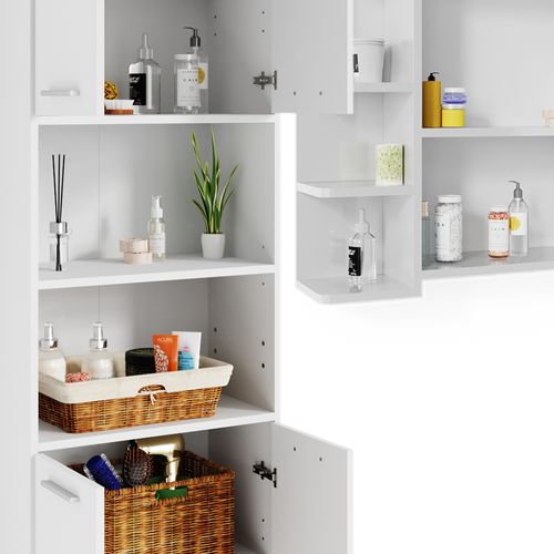 Meubles Bain Maris 41633 Blanc 2 Parties Avec Armoire Haute Et Armoire De Toilette Sdb