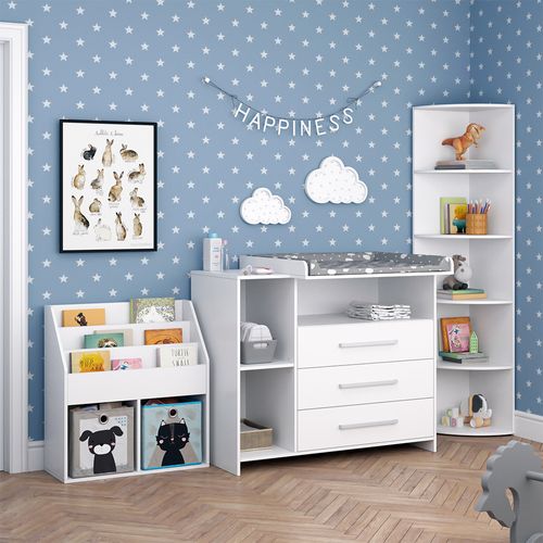 Set Chambre Enfant Oskar 41636 Blanc 3 Pièces Avec Commode à Langer, Étagère Et Bibliothèque