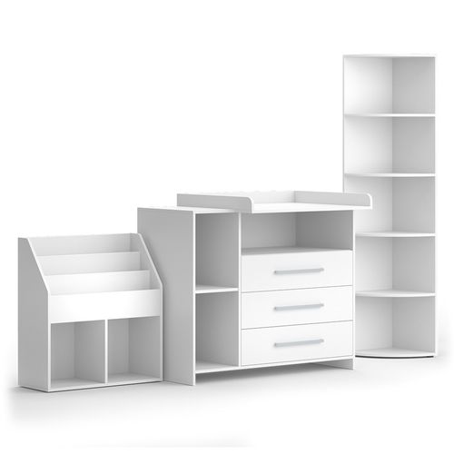 Set Chambre Enfant Oskar 41636 Blanc 3 Pièces Avec Commode à Langer, Étagère Et Bibliothèque