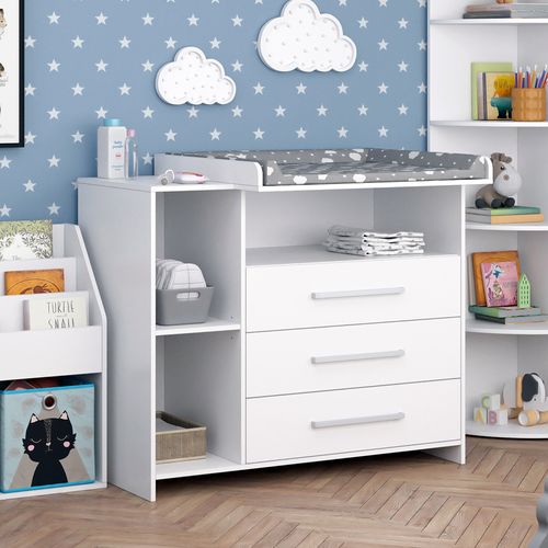Set Chambre Enfant Oskar 41636 Blanc 3 Pièces Avec Commode à Langer, Étagère Et Bibliothèque