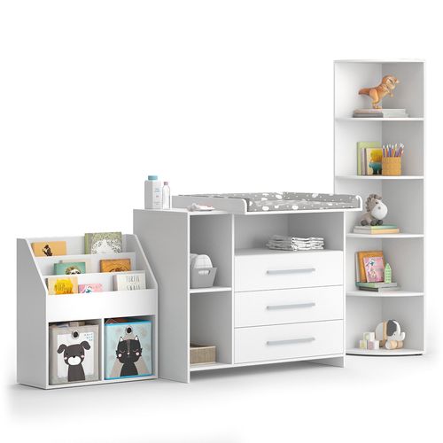 Set Chambre Enfant Oskar 41636 Blanc 3 Pièces Avec Commode à Langer, Étagère Et Bibliothèque