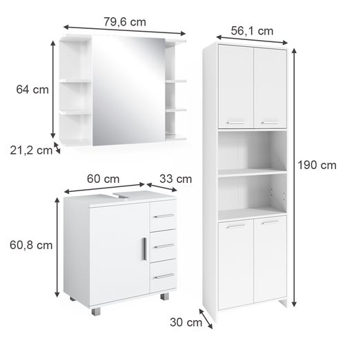 Meubles Bain Maris 41640 Blanc 3 Pièces Avec Armoire Haute, Toilette Et Sous Lavabo