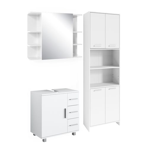 Meubles Bain Maris 41640 Blanc 3 Pièces Avec Armoire Haute, Toilette Et Sous Lavabo