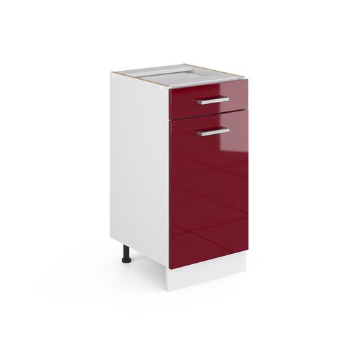 Meuble Bas Universel R-line 41645 Rouge Bordeaux Haute Brillance 40cm Avec Tiroir, Sans Pt