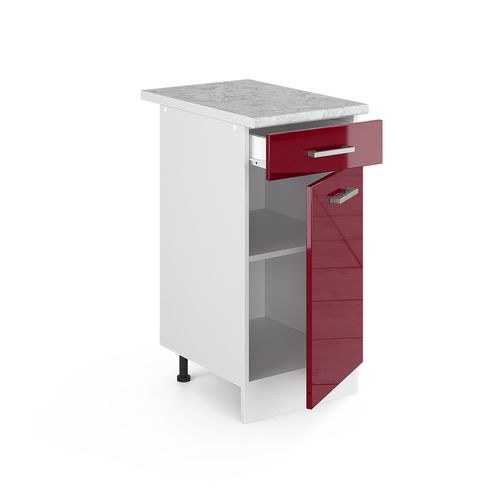 Meuble Bas Universel R-line 41646 Rouge Bordeaux Haute Brillance 40cm Avec Tiroir, Avec Pt