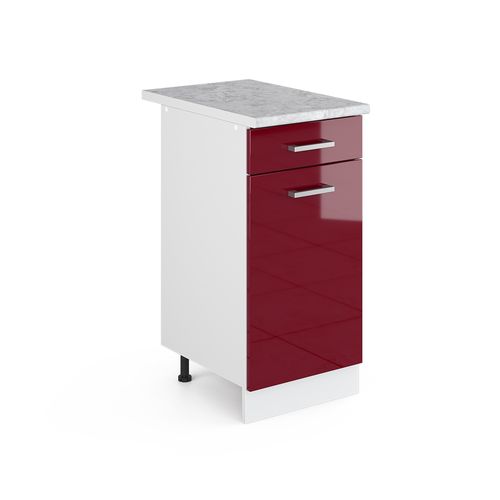 Meuble Bas Universel R-line 41646 Rouge Bordeaux Haute Brillance 40cm Avec Tiroir, Avec Pt