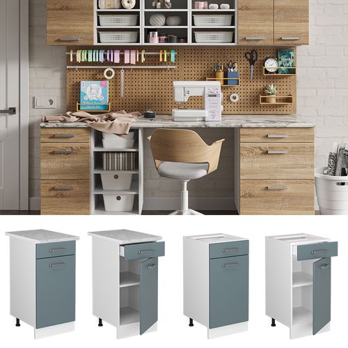 Meuble Bas Universel R-line 41654 Bleu-gris 40cm Avec Tiroir, Avec Pt