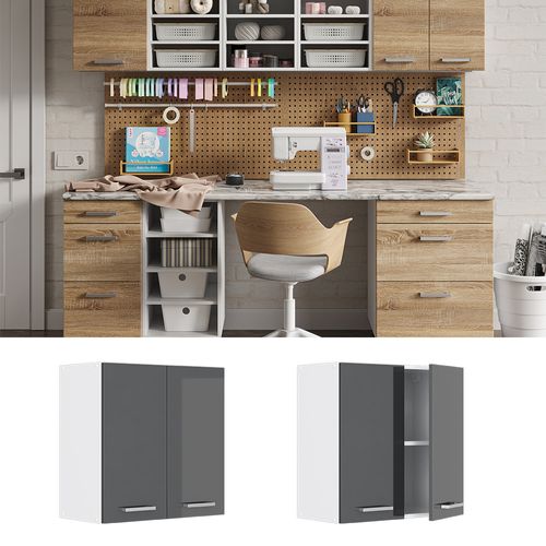 Armoire Suspendue Universelle R-line, Anthracite Haute Brillance, 60x60cm Avec Portes