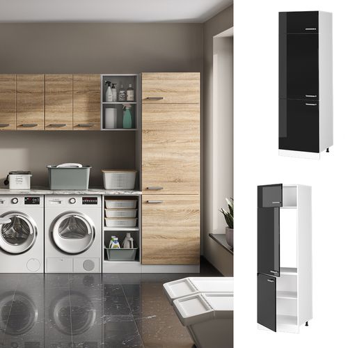 Armoire Haute Universelle R-line 41713 Noir Haute Brillance 60cm Avec Portes