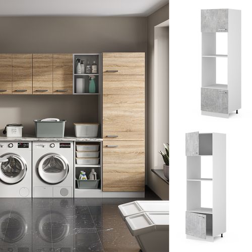 Armoire Universelle R-line 41717 Béton 60cm Avec Étagères Ouvertes, Et Portes