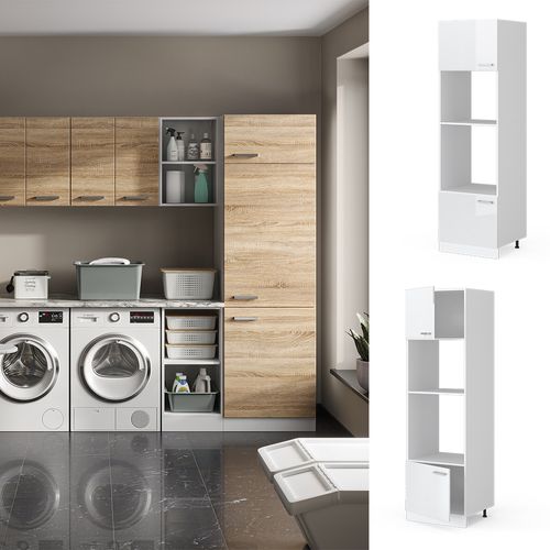 Armoire Universelle R-line 41726 Blanc Haute Brillance 60cm Avec Étagères Ouvertes, Et Portes