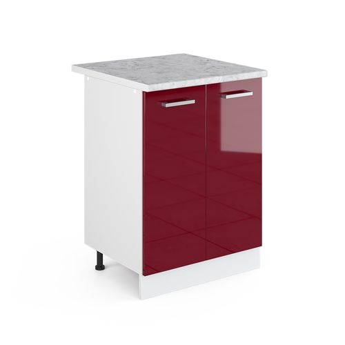 Meuble Bas Universel R-line 41732 Rouge Bordeaux Haute Brillance 60cm Avec Portes, Avec Pt