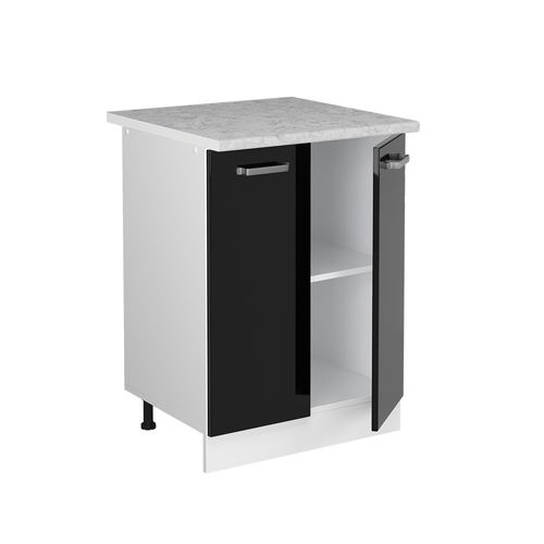 Meuble Bas Universel R-line 41742 Noir Haute Brillance 60cm Avec Portes, Avec Pt