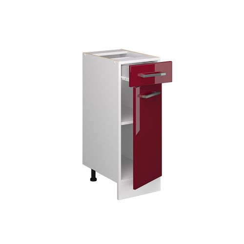 Meuble Bas Universel R-line 41749 Rouge Bordeaux Haute Brillance 30cm Avec Tiroir, Sans Pt
