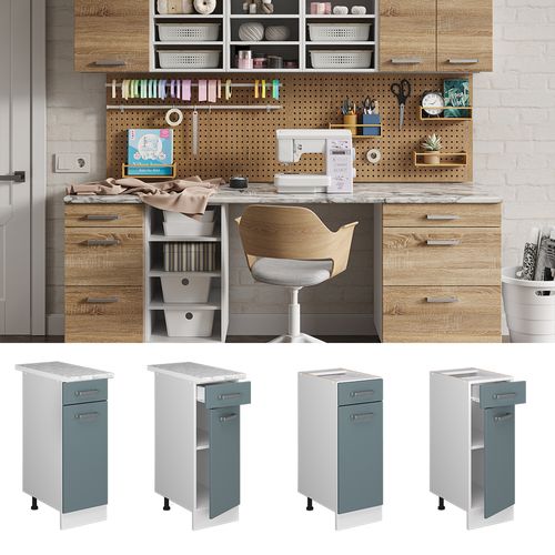 Meuble Bas Universel R-line 41760 Bleu-gris 30cm Avec Tiroir, Avec Pt