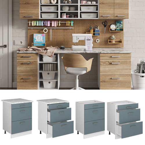 Meuble Bas Universel R-line 41780 Bleu-gris 60cm Avec Tiroirs