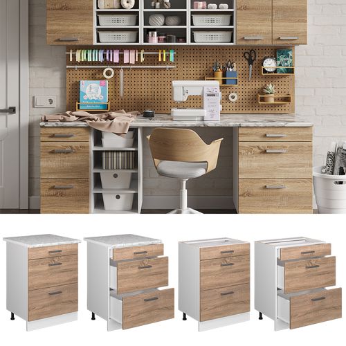 Meuble Bas Universel R-line 41783 Sonoma 60cm Avec Tiroirs, Sans Pt