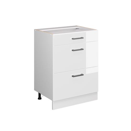 Meuble Bas Universel R-line 41785 Blanc Haute Brillance 60cm Avec Tiroirs, Sans Pt