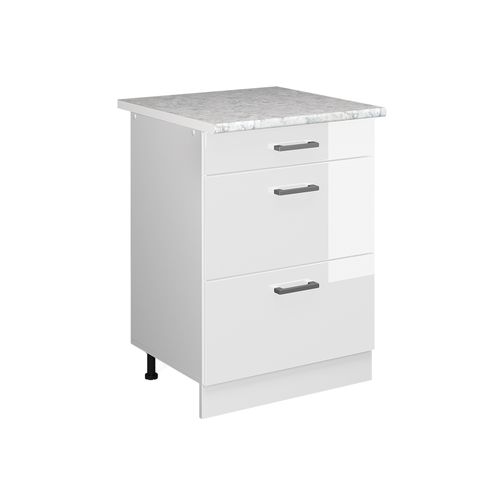 Meuble Bas Universel R-line 41786 Blanc Haute Brillance 60cm Avec Tiroirs