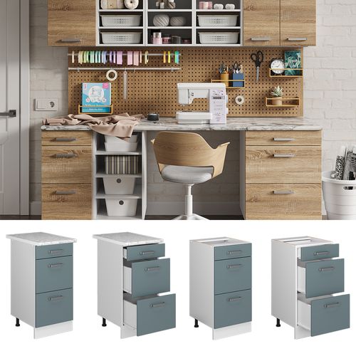 Meuble Bas Universel R-line 41799 Bleu-gris 40cm Avec Tiroirs, Sans Pt