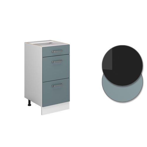 Meuble Bas Universel R-line 41799 Bleu-gris 40cm Avec Tiroirs, Sans Pt