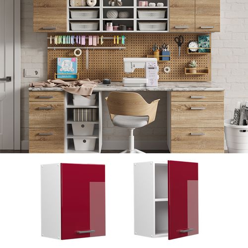 Armoire Suspendue R-line 41852 Rouge Bordeaux Haute Brillance 45cm Avec Porte