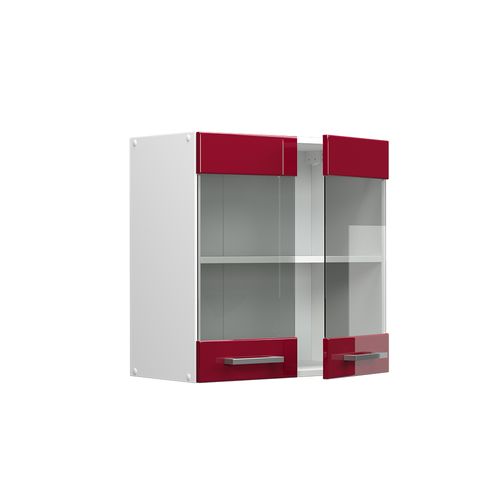 Armoire Suspendue R-line 41865 Rouge Bordeaux Haute Brillance 60cm Avec Portes Vitrées
