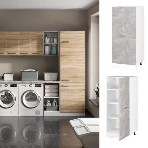 Armoire Haute Universelle R-line 41888 Béton 60cm Avec Grande Porte