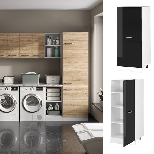 Armoire Universelle R-line 41894 Noir Haute Brillance 60cm Avec Étagères Ouvertes, Et Porte
