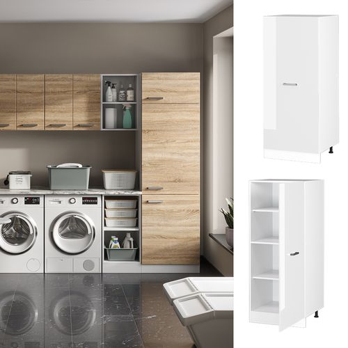 Armoire Haute Universelle R-line 41896 Blanc Haute Brillance 60cm Avec Grande Porte