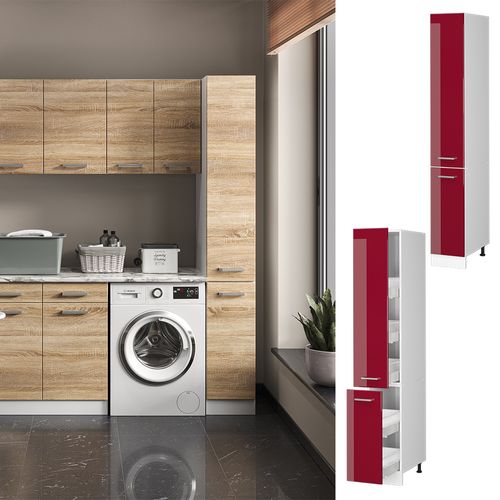 Armoire Haute Universelle R-line 41898 Rouge Bordeaux Haute Brillance 30cm Avec Portes