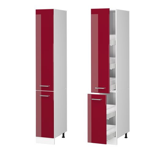 Armoire Haute Universelle R-line 41898 Rouge Bordeaux Haute Brillance 30cm Avec Portes